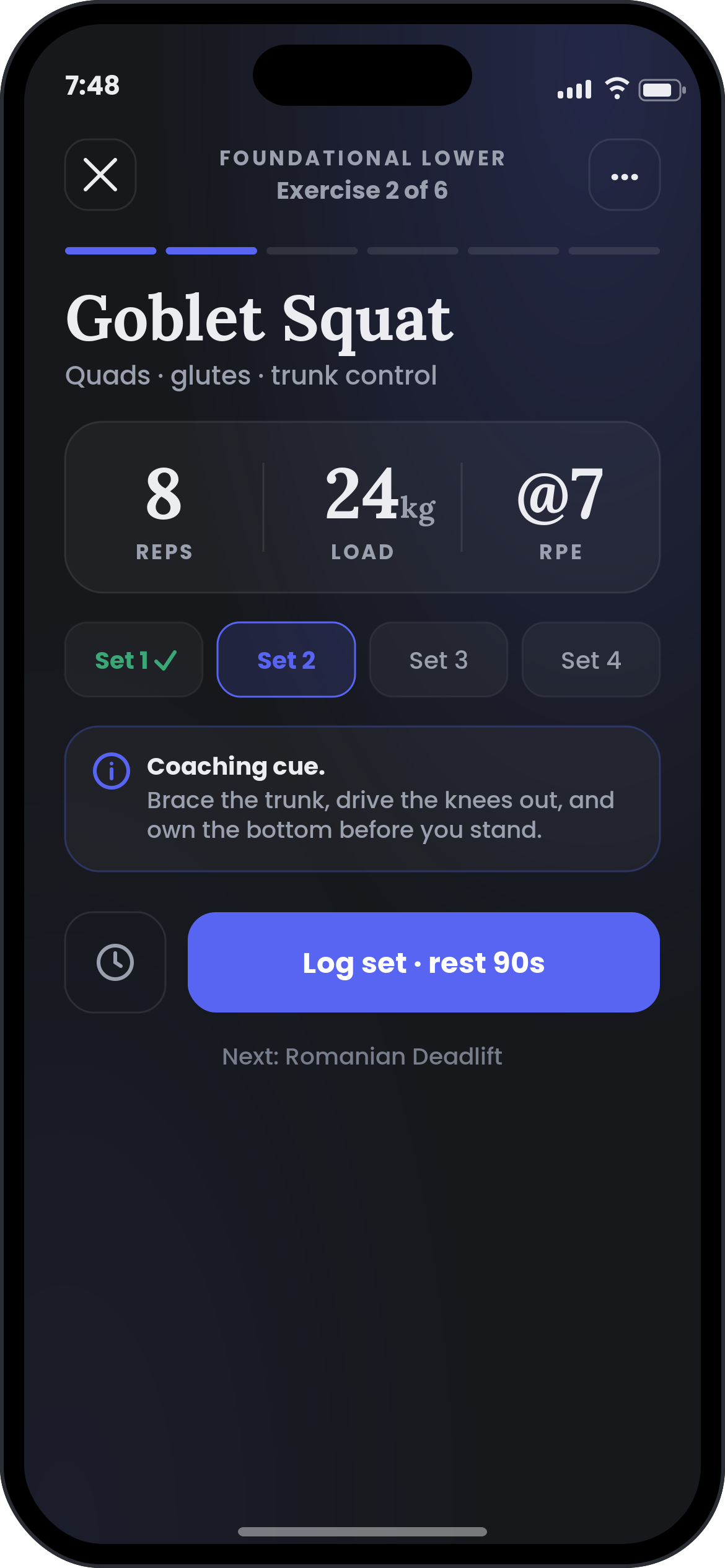 Kineto app — guided session player with coaching cues